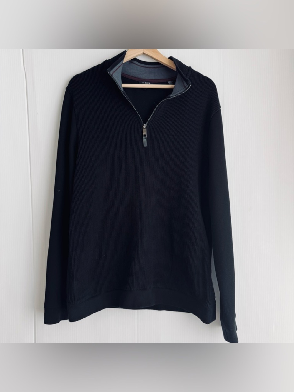 Ted Baker Men's Black Ribbed Half-Zip Sweater